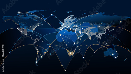 Global network connections illustrated with a world map and glowing lines