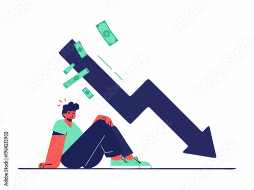 Financial loss and despair a person sits beneath a declining graph