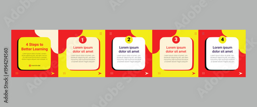 4 Steps to Better Learning Instagram Carousel Template- Red and Yellow Educational Slide Set
