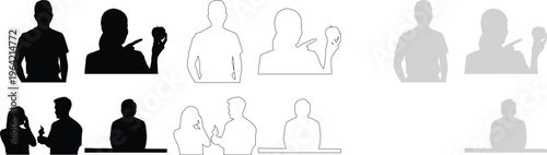 Silhouette of a doctor examining a patient's ear with an otoscope medical consultation healthcare professional