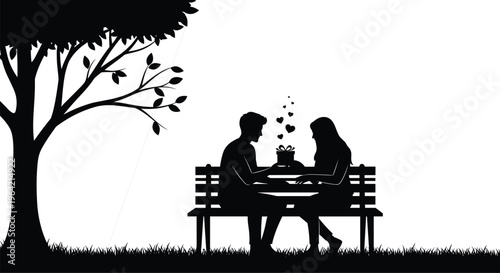 Silhouette Illustration of a Romantic Couple Sitting on a Park Bench for International Friendship Day Celebration on July 30 Background