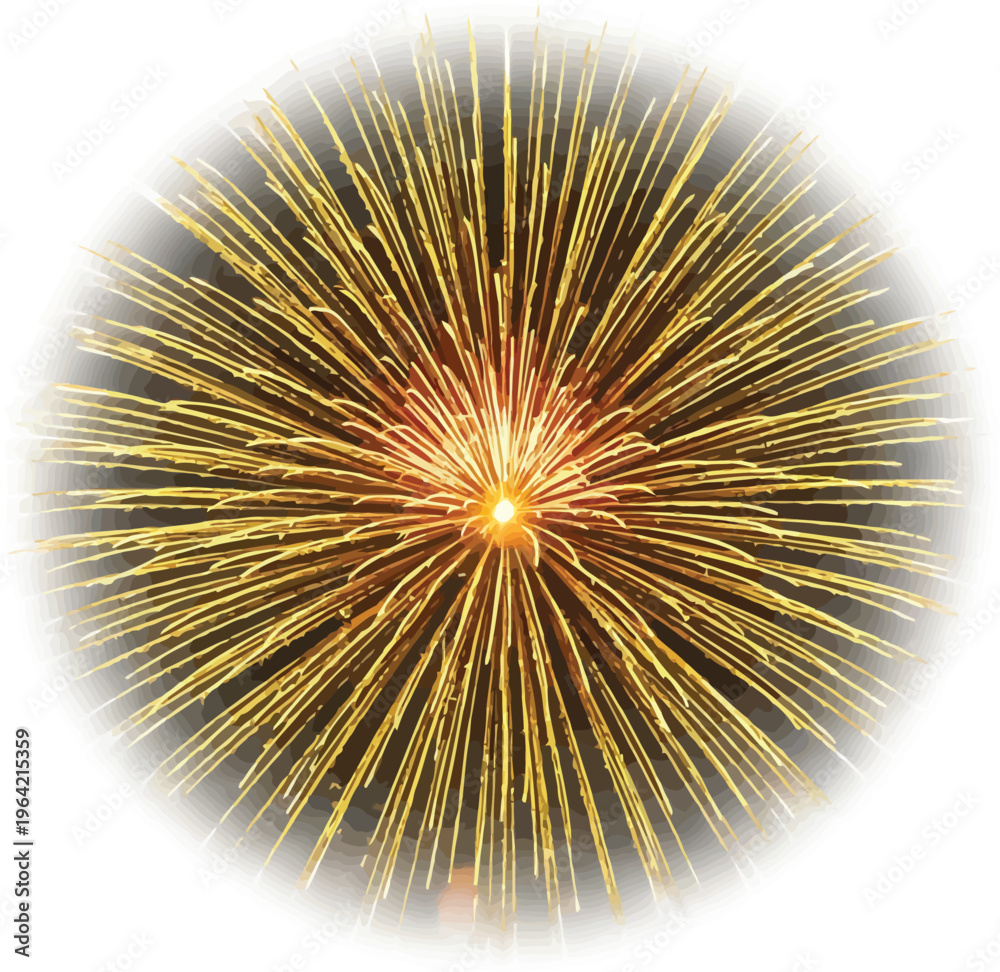 Obraz premium Golden Fireworks Exploding on White Background Isolated