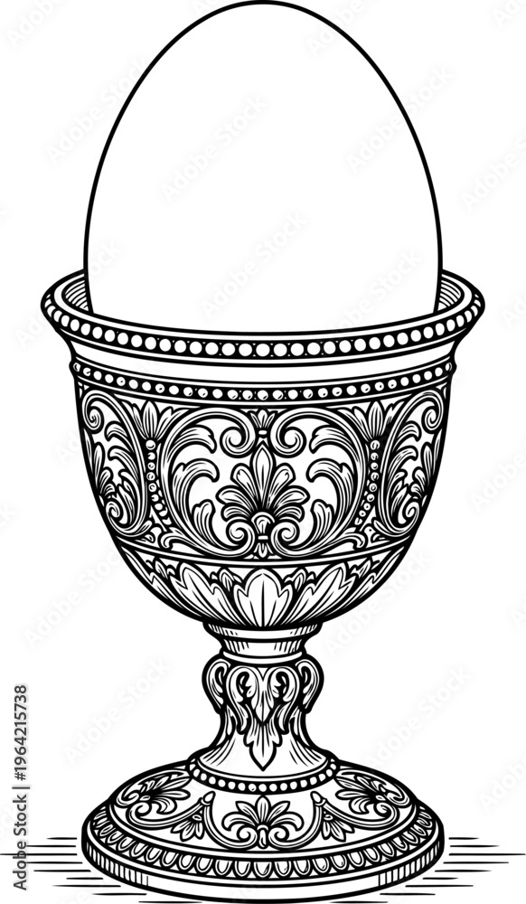 Obraz premium Ornate decorative egg cup holding a single whole egg engraving