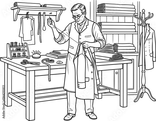 Professional tailor sewing a jacket in a workshop