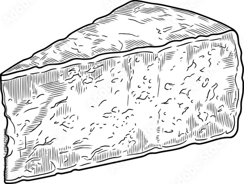 Textured engraving of a hard cheese wedge with a crusty rind