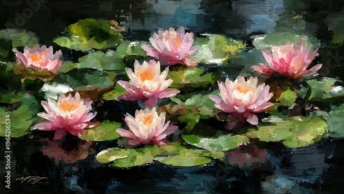 Modern Interpretation of Water Lilies Inspired by Monet's Classic Style