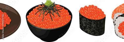 a, fish, fresh, gourmet, delicacy, seaweed, garnish, delicious, tasty, dinner, lunch, traditional, meal, restaurant, collection, vector, illustration, isolated, snack,