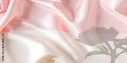 Soft pink satin fabric texture with shiny folds, elegant draped textile background