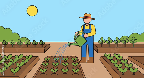 Farmer watering plants in a garden on a sunny day 3.