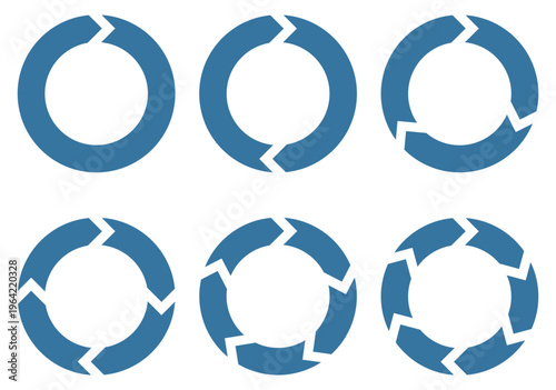Segmented circle diagram icons and pie chart set showing rotation round cycle process or recyclable sign isolated vector illustration