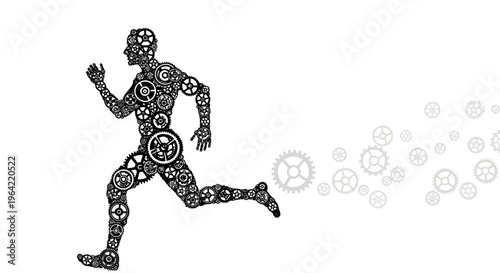 Robotics, technology, gear, humanoid, mechanical running, futuristic athlete, innovation