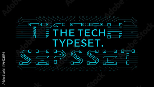 Neon circuit board design with the text the tech typeset and sssset