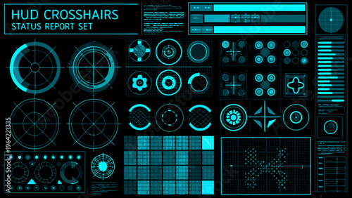 Futuristic hud elements crosshairs status indicators and digital interface graphics