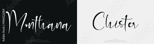 Monthana Chister, Script minimal luxury font alphabet logo. Typography beauty fashion elegant minimalist serif italic fonts decorative wedding vintage retro logos. vector illustration
