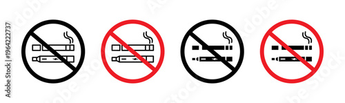 No smoking including electronic cigarettes sign set. vector illustration