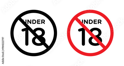 No under eighteen sign set. vector illustration