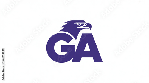 Dark blue eagle head logo with ga initials on white background symbol curve