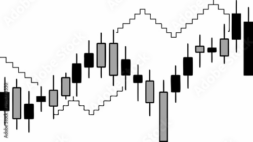 Candlestick chart displays fluctuating financial market data over time