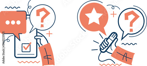 User feedback and app review illustration with positive and negative responses