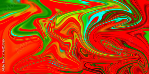 Vibrant liquid marble background with red and green psychedelic swirls for modern creative designs