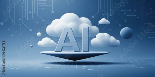 Artificial Intelligence Cloud Computing Concept with AI Text, Digital Technology Background, Data Processing, Machine Learning and Futuristic Innovation Network Design