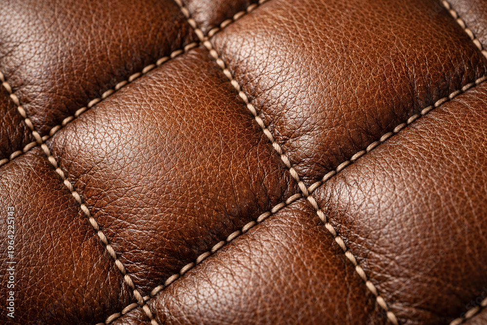 Fototapeta premium Brown Quilted Leather Texture With Decorative Stitching