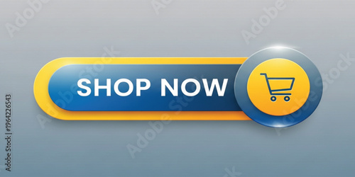 Shop Now Button with Shopping Cart Icon, Modern Ecommerce Call to Action Banner, Online Store UI Element and Digital Marketing Design