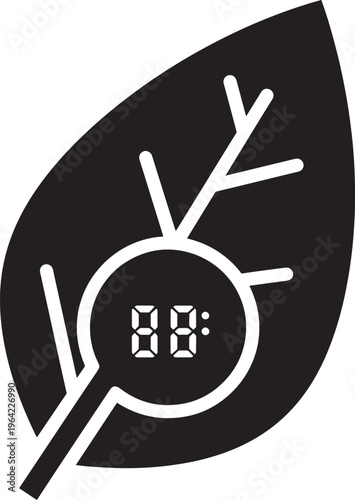 Digital clock display integrated into organic leaf structure representing time for environmental action and smart nature technology solutions for future