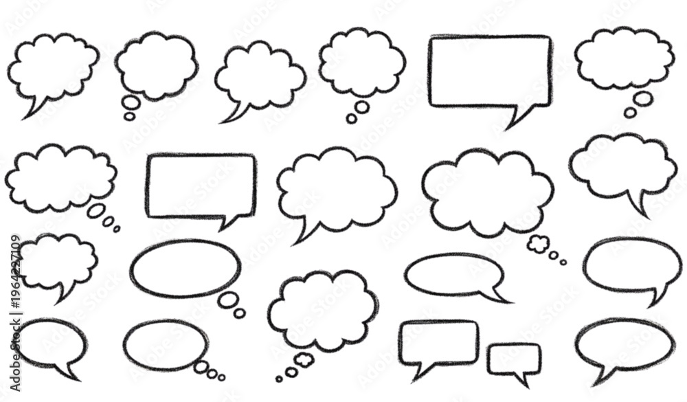 Fototapeta premium A set of various speech bubbles and thought clouds in a simple line art style
