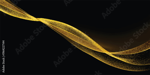Golden glittering wave with particles flowing on a black background, abstract, elegant, modern, luxury, celebration, abstract background, gold dust, digital art, energy flow