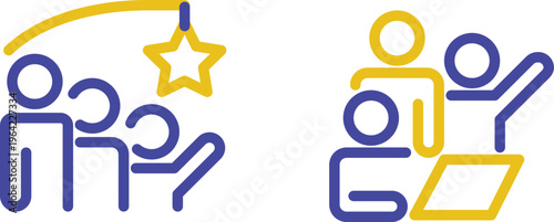 Creative icons of a person brainstorming and presenting ideas with enthusiasm