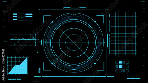 Cuadro en lienzo Futuristic radar screen with a central oval display and data visualizations