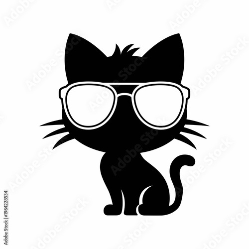 A stylish black cat wearing trendy oversized sunglasses in a minimalist design isolated on white background, Vector, illustration