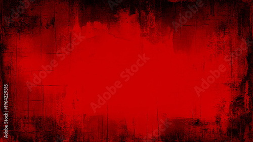 Red textured vintage background with an image of an old, dilapidated concrete wall. 