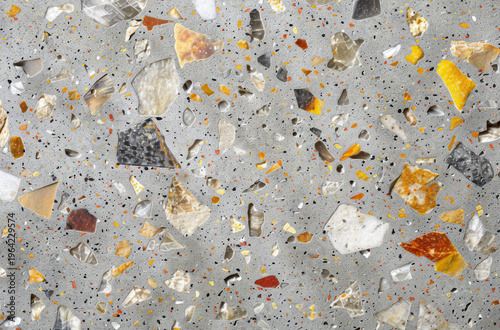 Photo of Grey terrazzo pattern on floor surface. Background texture for backdrops or mapping