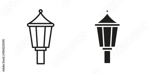 Street lamp icon symbols, Solid black and editable stroke icons