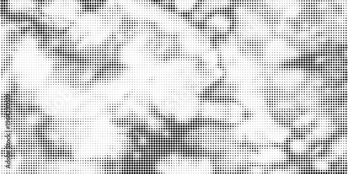 Grunge halftone gradient background. Faded grit noise texture. White and black sand wallpaper. Retro pixelated backdrop. Anime or manga style comic overlay. Vector graphic design textured template