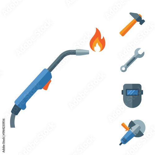 Flat vector icon of welding torch, workshop equipment, minimal flat style, isolated on white background