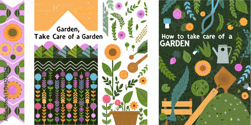Colorful bookmarks featuring floral and gardening themed illustrations