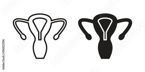 Uterus icon symbols, Solid black and editable stroke icons