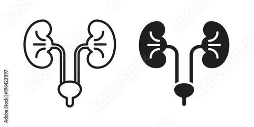 Urology icon symbols, Solid black and editable stroke icons