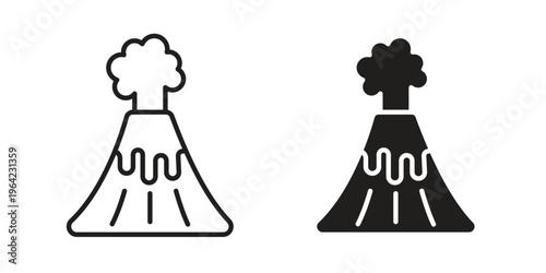 Volcano eruption icon symbols, Solid black and editable stroke icons
