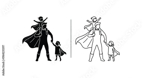 Superhero family line art Vector