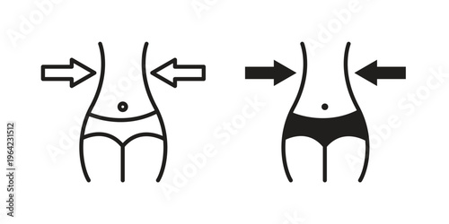 Weight loss icon symbols, Solid black and editable stroke icons