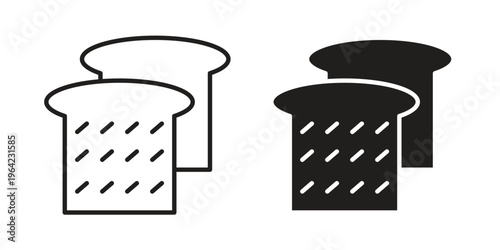 White bread icon symbols, Solid black and editable stroke icons