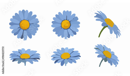 Realistic Blue Chamomile Flower 3D Vector Illustration Spring Summer Isolated Stock Image
