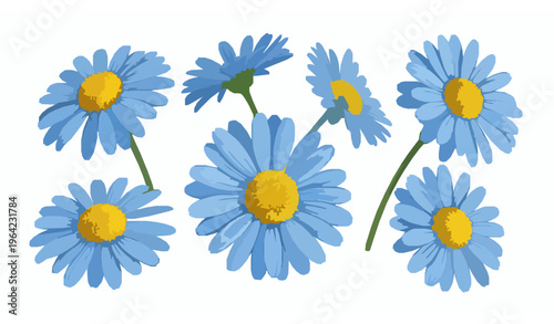Blue Chamomile Flower 3D Vector Illustration Realistic Spring Summer Floral Stock Image