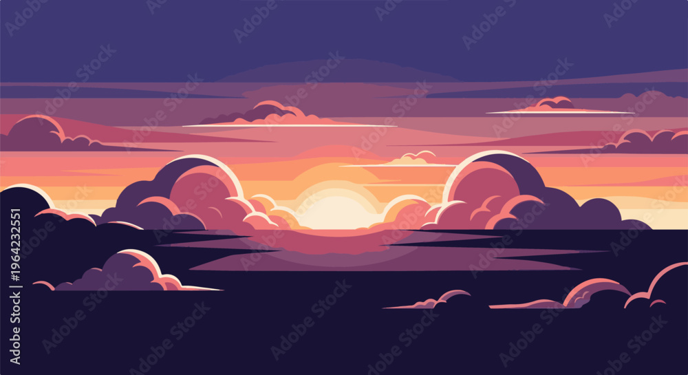 Fototapeta premium Pixelated sunset with vibrant clouds over calm dark water