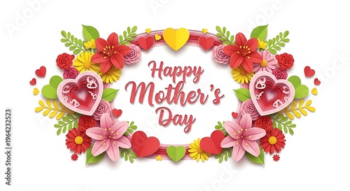 Mother's Day Wreath with Flowers and Hearts