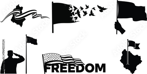 Patriotic symbols and flags representing freedom and national pride